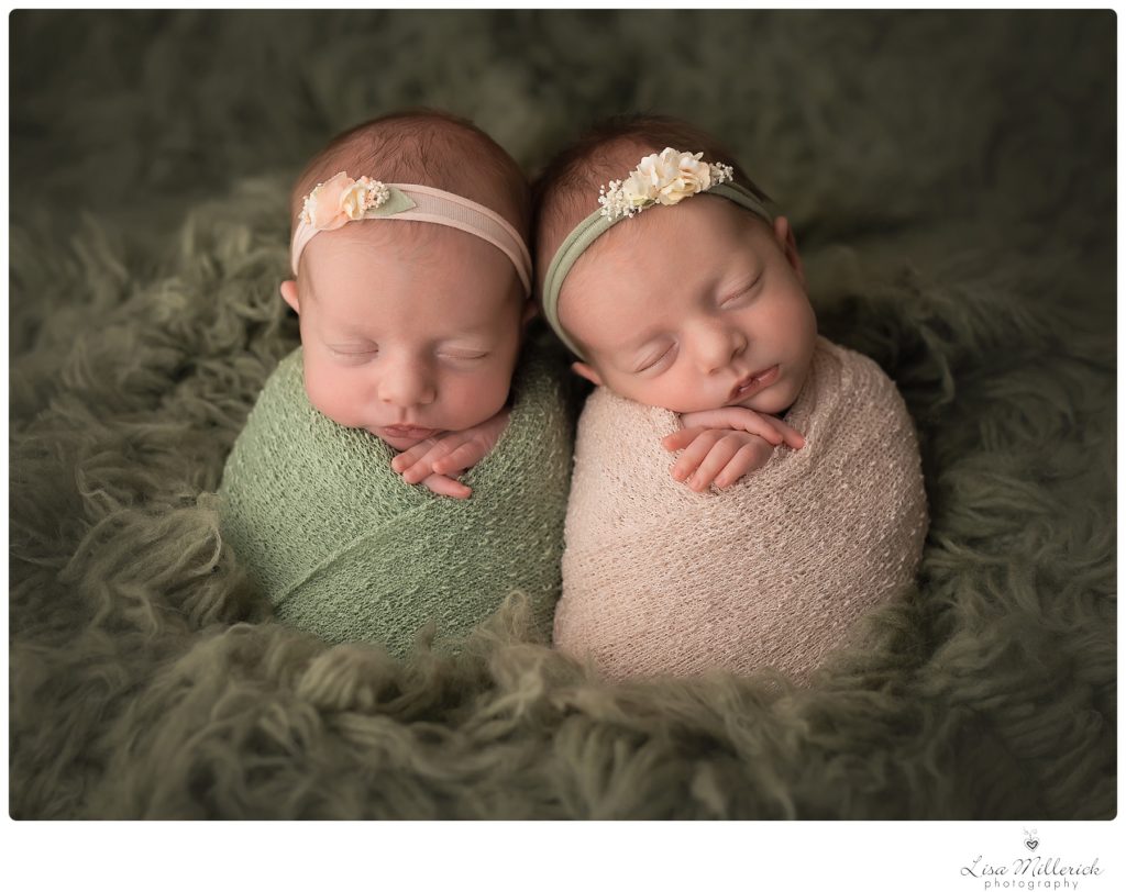 potato sack newborn twin girls green sage