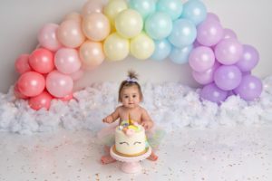 one year old cake smash rainbow birthday unicorn